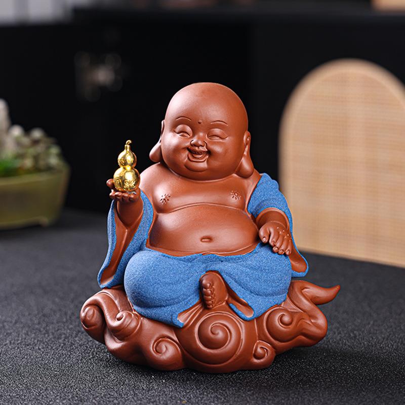 招财紫砂弥勒佛摆件客厅玄关博古架大肚笑佛佛像装饰茶室桌面摆设