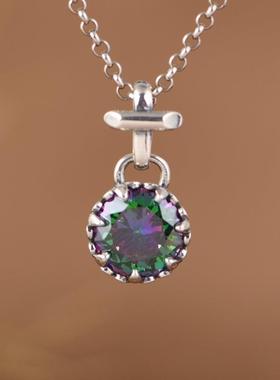 网红- 925银吊坠 文艺小巧十字架皇冠彩色立方氧化锆吊饰挂件女