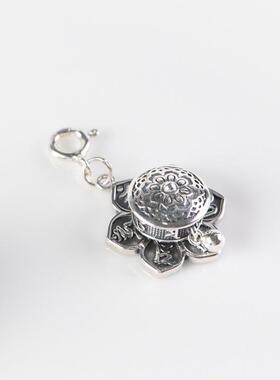 网红-925银吊坠复古做旧工艺可转动梵文藏式文玩念珠挂件项链坠