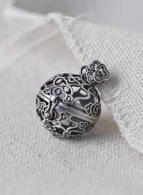 网红-925银复古工艺银香囊球吊坠女款开口祥云花香薰项链坠
