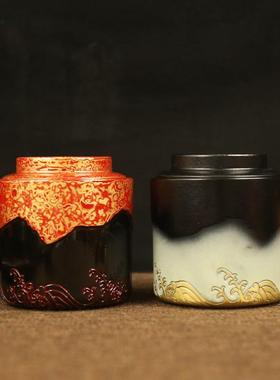 黄铜浪花茶叶罐家用储物罐玫瑰花收纳带盖铜罐桌面茶具储蓄罐