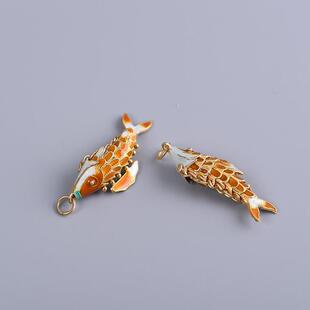 网红- 925银烧蓝镀金骨节可活动小鱼吊坠项链坠银配件