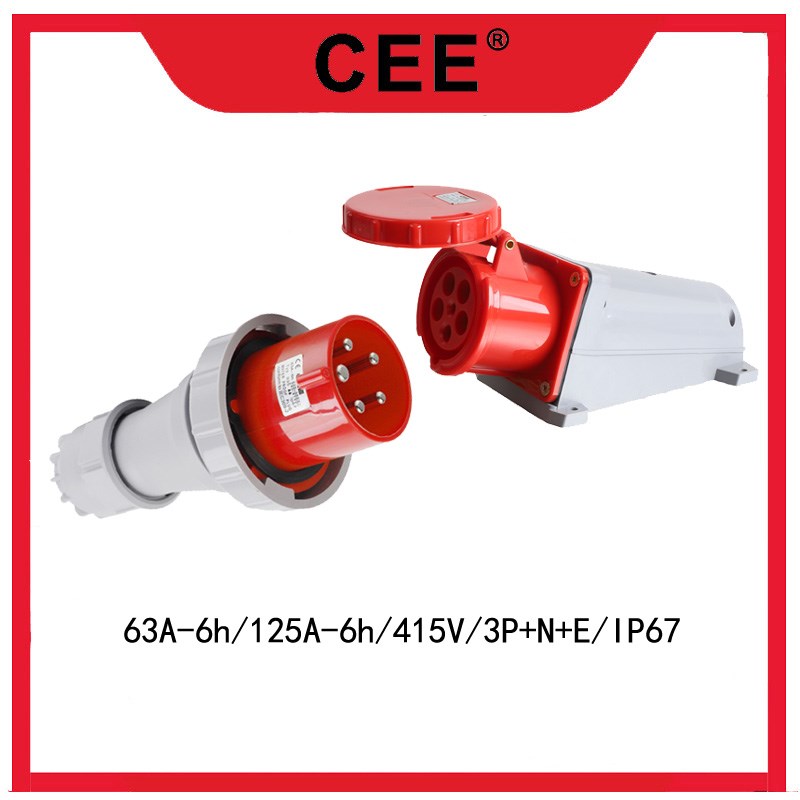 CEE 63A/125A/5孔明装固定式插座415V/IP67电源箱插头TYPE-135