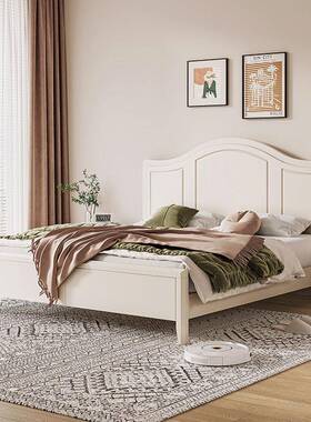 白色奶油风约实木卧床简美式轻奢1.8m主静音双人IMQ床现代储物高