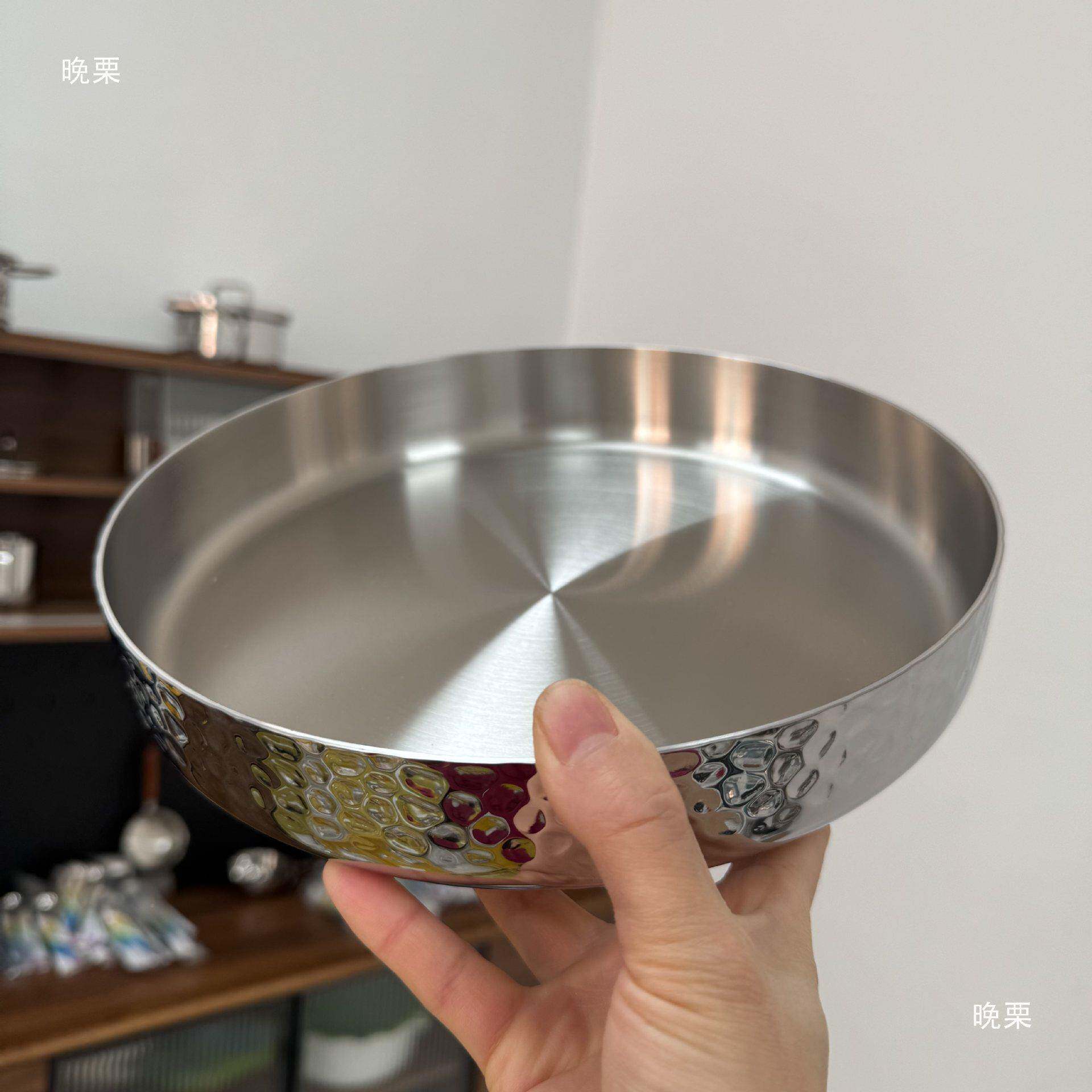 304不锈钢韩式锤纹盘家用子菜子酸鱼炒菜盘子KEY加菜厚盘煎盘煎鸡