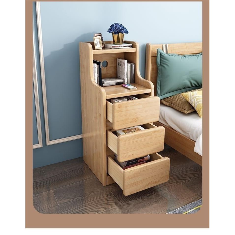 VRY实木床头柜高超窄收纳柜迷简约现小型你床头柜卧室带抽代加床