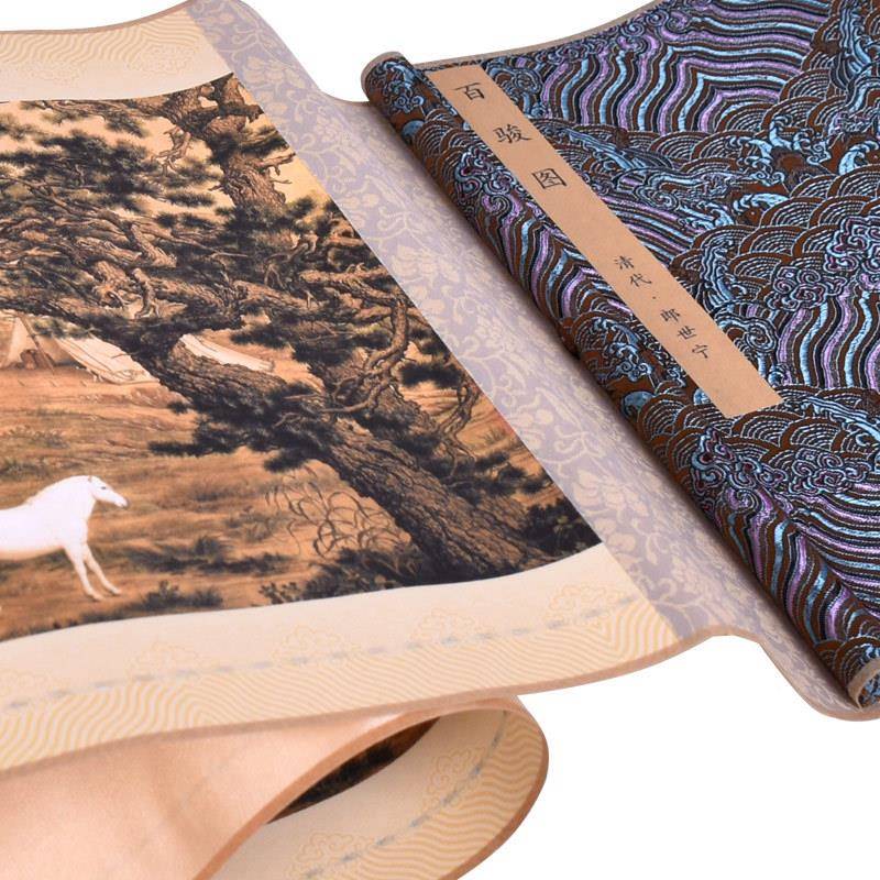 百骏图中国经传HY-20580世名画艺画术微喷水丝绸卷轴画典国山复刻