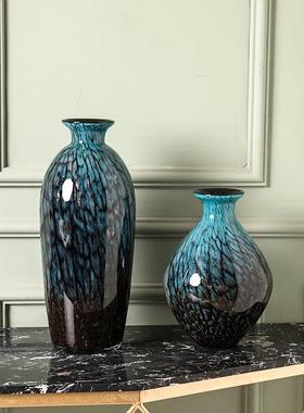 新中式艺术插花彩色玻花样板房餐桌璃花瓶器工瓶艺品水培ali-7394