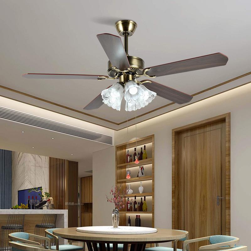 美式复古餐厅护眼吊扇灯客古186风饭厅餐桌灯中具厅天吊顶花风扇