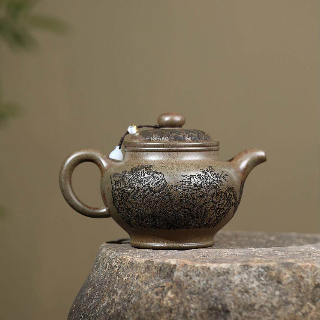爆款大容量泥宜兴紫砂壶原矿高温具柴烧ZHIFU-21沉香仙鹤掇只茶泡