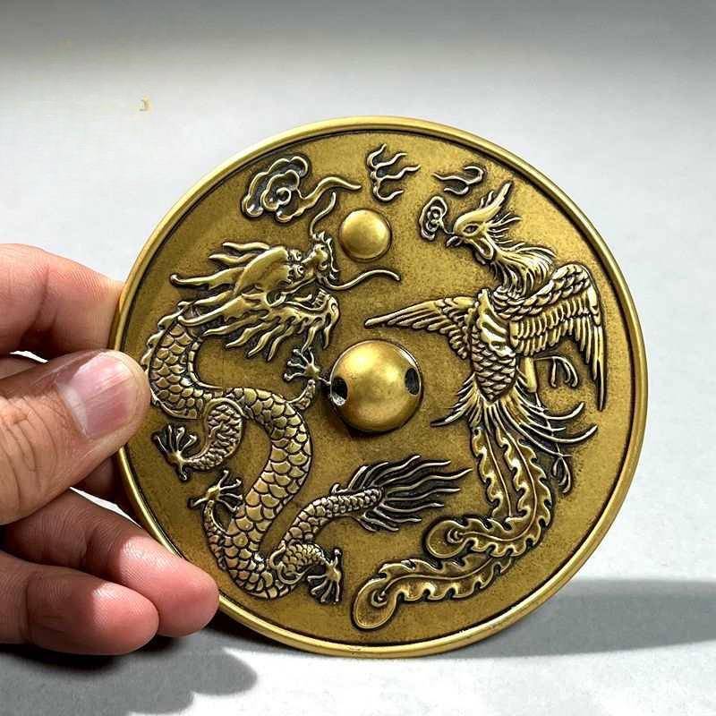 新款黄亮婚庆式龙厅凤铜镜F87T8J7S小怀镜结婚镜镜中客桌面摆圆件