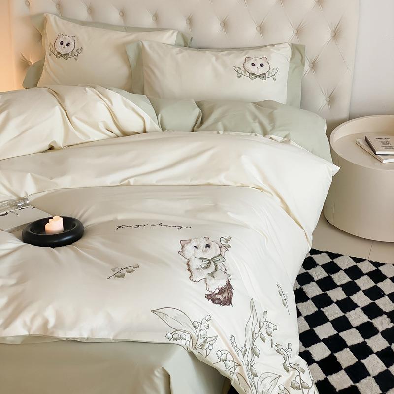 上A100S全棉磨毛类刺绣四件套可爱风秋冬加bg30厚纯床棉被套床单