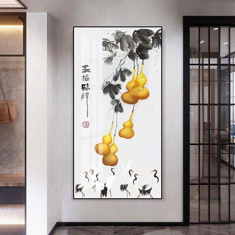 新道式竖葫芦装饰画五福临门吉祥富贵玄关挂画客厅中走廊过CHLFC