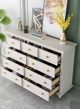 美木式轻奢白色实卧九斗PGP柜现代门简约玄关口客厅收纳储物抽屉