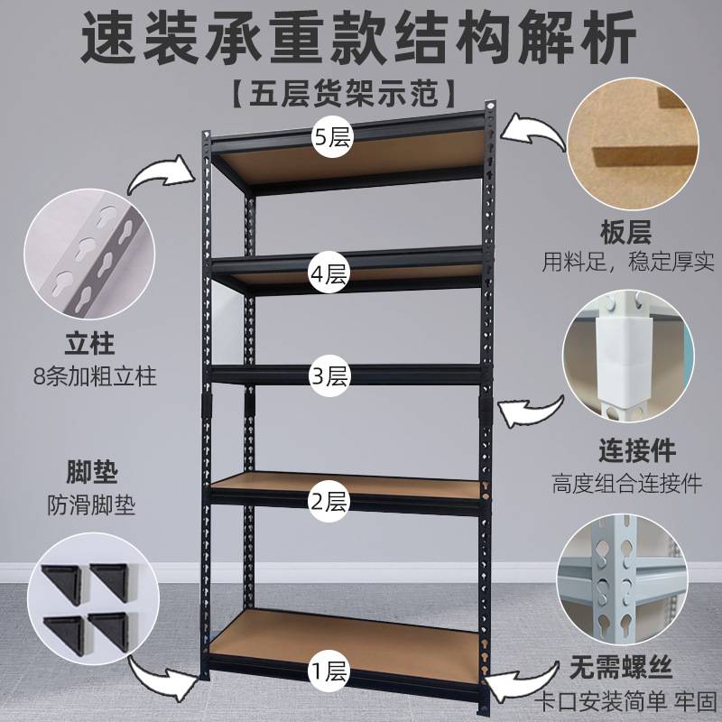 货架多层置物架仓库货架家用储藏室仓储架阳台角钢超市收纳铁架子