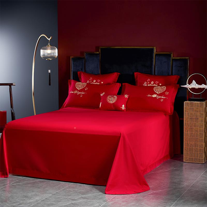 中式HZY-庆四件套大婚红色刺绣婚婚礼房花喜被结婚被套床上绣用品