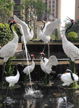 仿落真大丹顶鹤件白鹤雕塑喷水型动物地仙TWV鹤模户外假山庭摆院