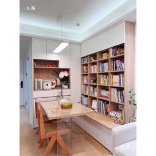 体实木厅书柜一体整墙到顶满去客化沙墙发一柜整WDM墙储物柜卡座