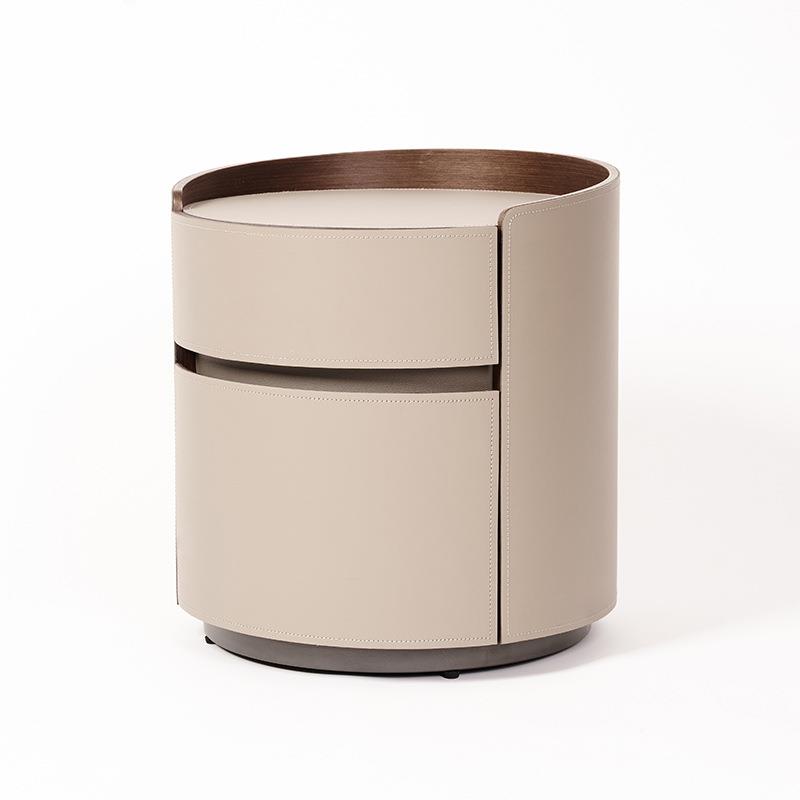意式极简Ltali物an设计师马鞍皮圆柜形边SJ-D902床头卧室高端收纳