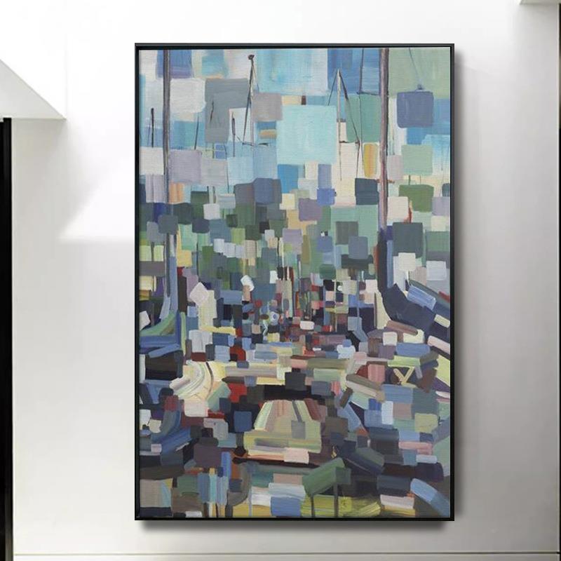 纯手绘油画客【多彩色块】5260多彩廊书房装饰画走玄厅关餐厅立体图片