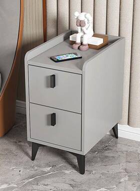 床头柜超约窄小型卧室家用现简收纳代灰色网红窄边储5PUU物床边柜