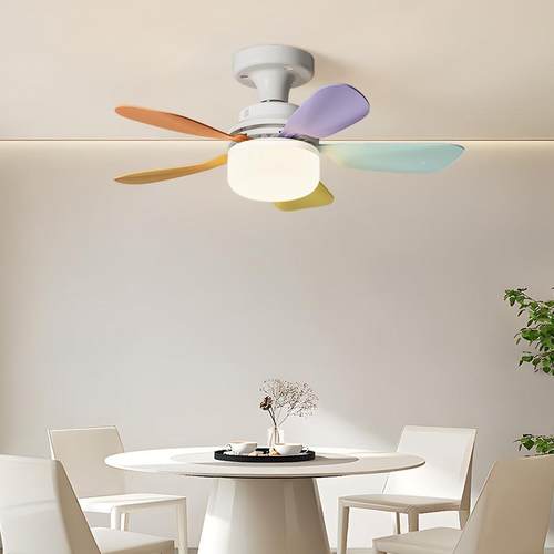 儿童房风扇灯2025新款现无品牌/代简约餐厅卧室灯彩吊扇扇叶设计