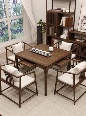 实八仙桌老榆木中茶木四方桌棋牌桌正方形VWK小户型桌餐桌式椅组