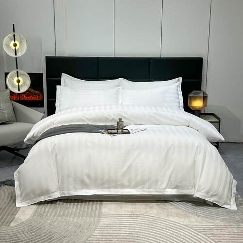 品生新态磨毛酒店风四民件套SFT宿宾馆缎条床上用品三件套