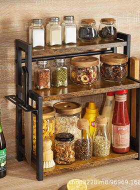 木结合桌式置物架房调料YIQ砧板面厨收纳架铁艺多层桌面铁物品整