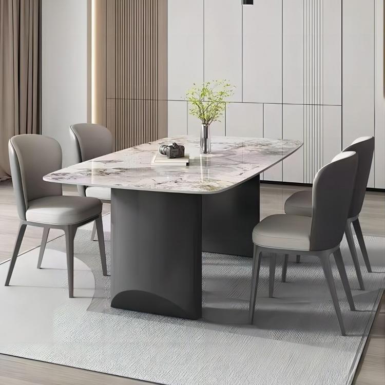意式极简岩板餐桌轻现代长方形家户用D01小型吃奢字饭歺桌不锈钢D
