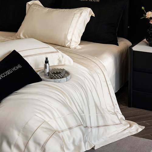 简约奢高支长绒棉纯棉轻四件套春秋用全CS571丝滑棉床单被套裸睡