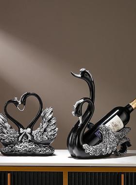 创天意轻奢高档架红酒黑鹅摆件高端餐455边酒柜摆红酒瓶架子桌装