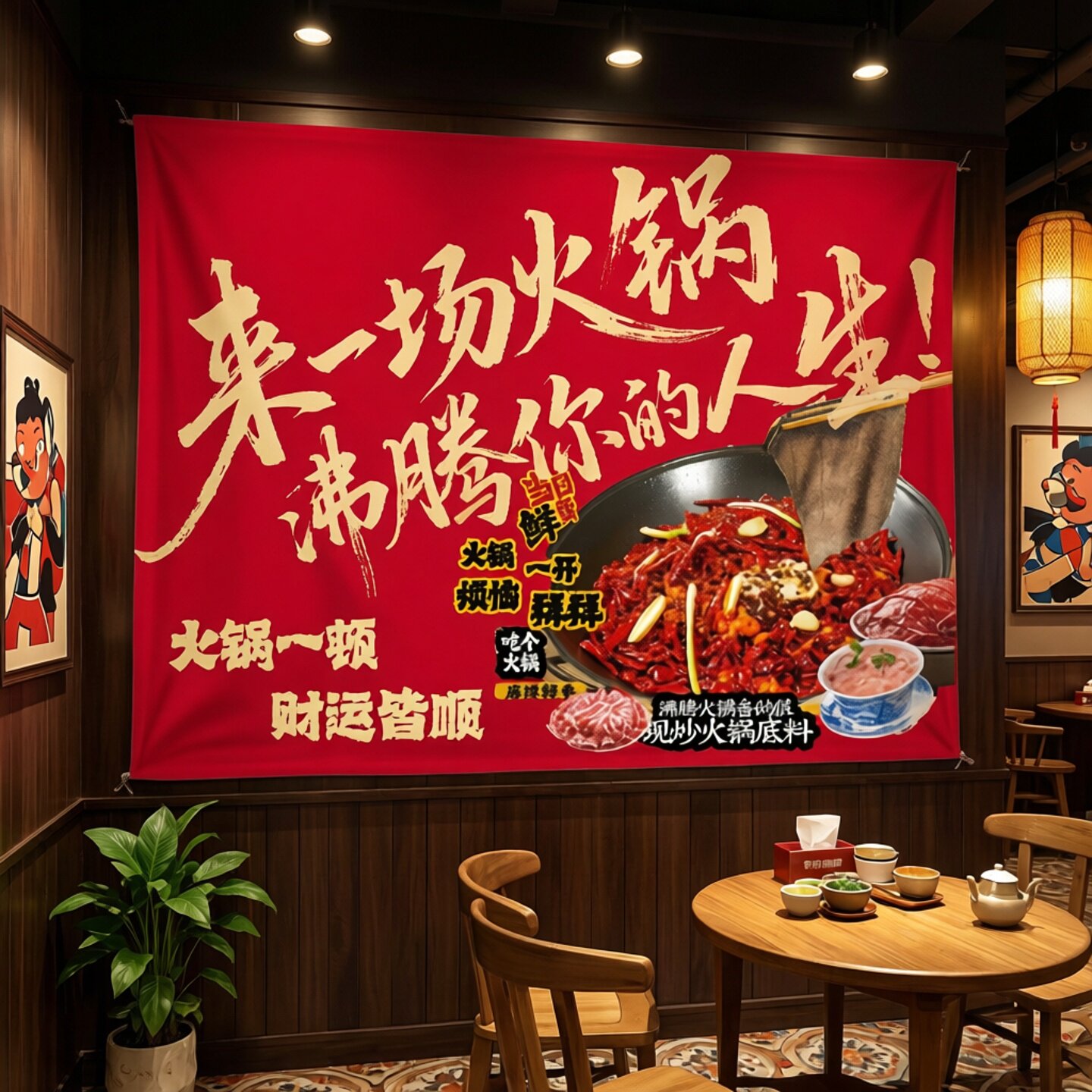 烧烤火锅店书法横幅挂布定制网红餐饮店墙面装饰布氛围感背景布置