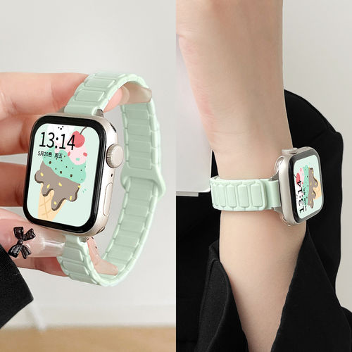 适用iwatchs10手表带新款11硅胶s9苹果磁吸手表链applewatchs8夏