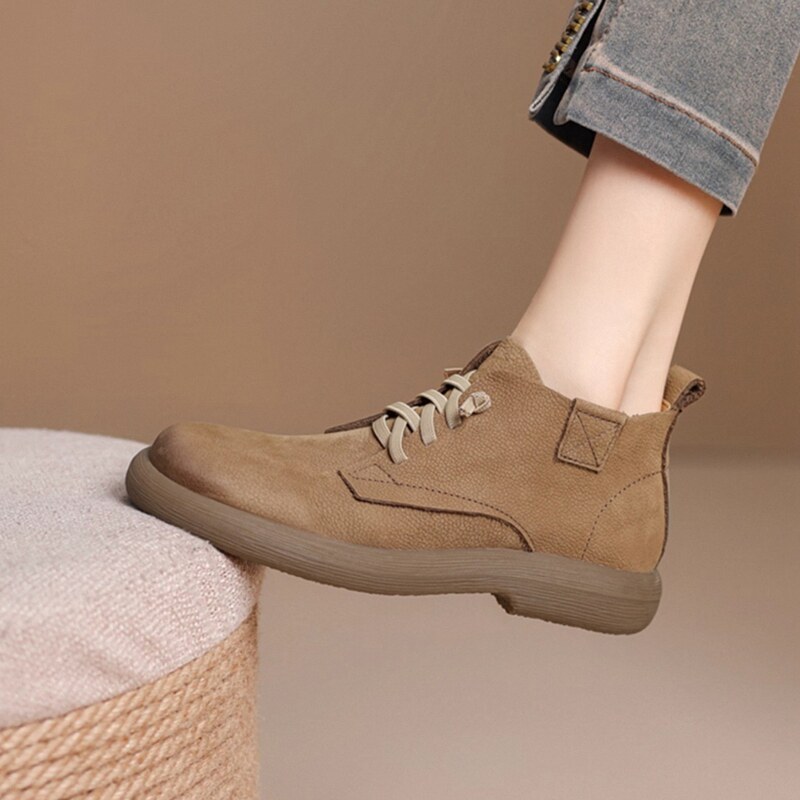 lulucozy西班牙小众品牌真皮女士软面短筒马丁靴及踝靴软底短靴