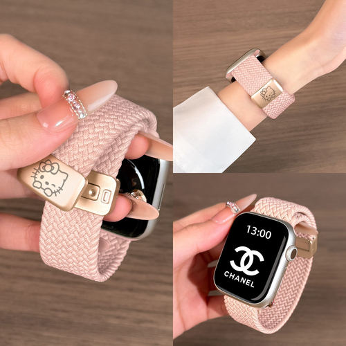适用iwatch手表苹果s11表带尼龙编织s10透气女款腕带applewatch11