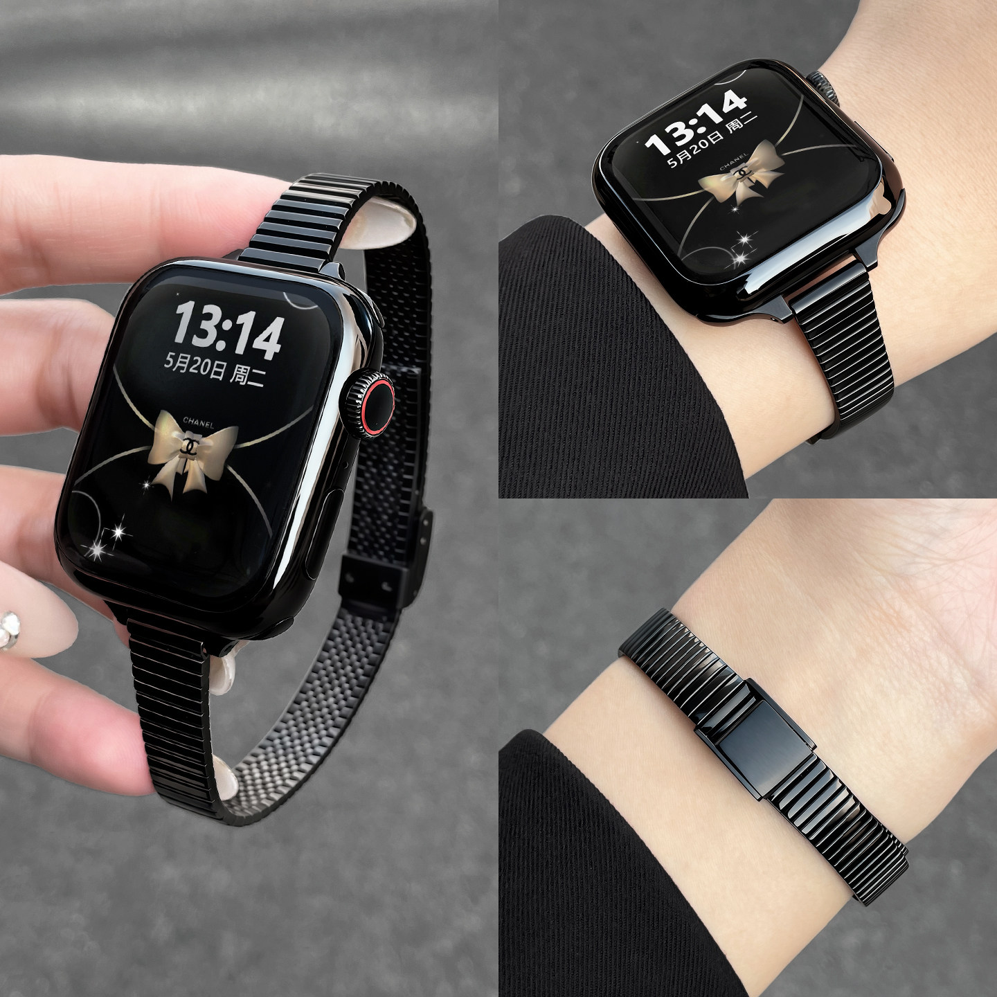 适用华为fit4手表带金属小蛮腰表链华为watch fit3表带竹节卡扣fi