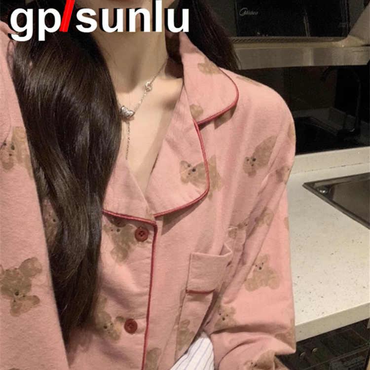 GP纯棉麻睡衣女春秋季家居服套装