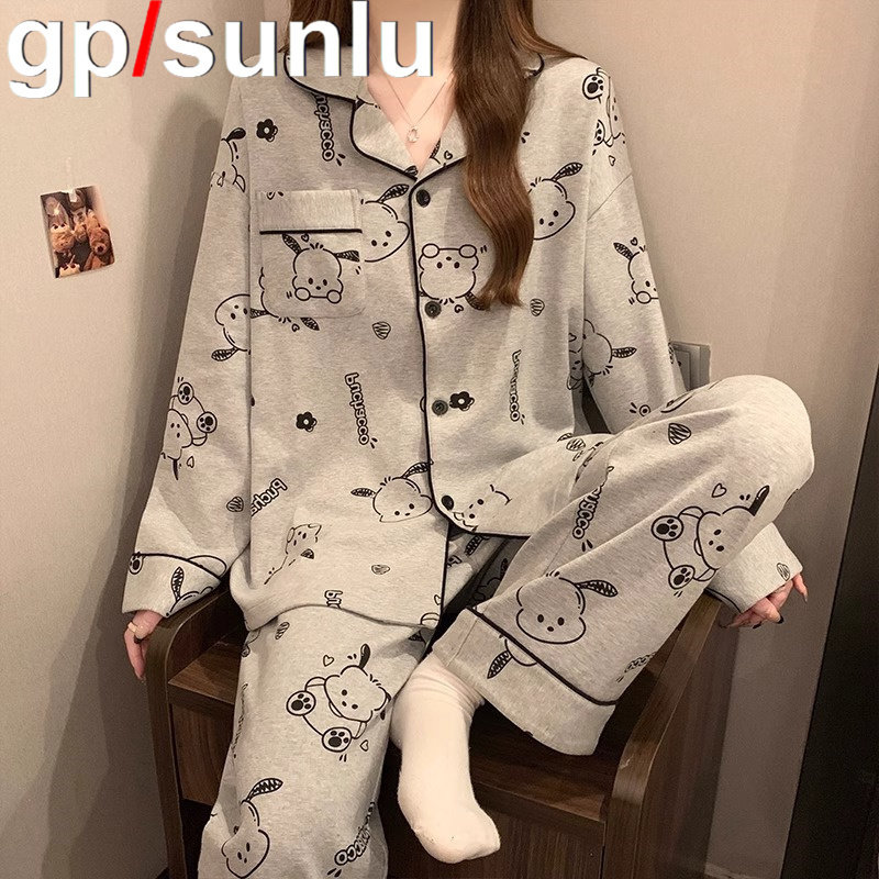 日本GP加厚纯棉睡衣女款春秋冬季长袖开衫卡通可爱新款家居服套装