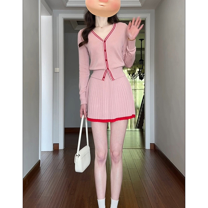 XZOXZO秋装一整套小香风针织套装小个子开衫半身裙超好看两件套女