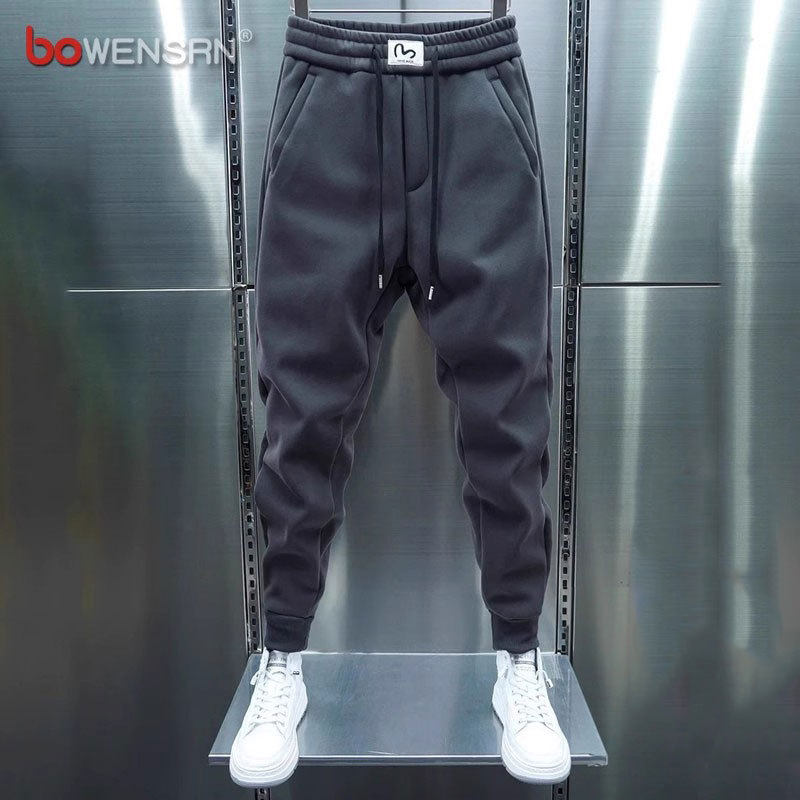 潮牌束脚卫裤男士2024新款秋冬季修身小脚休闲哈伦男裤子男款加绒