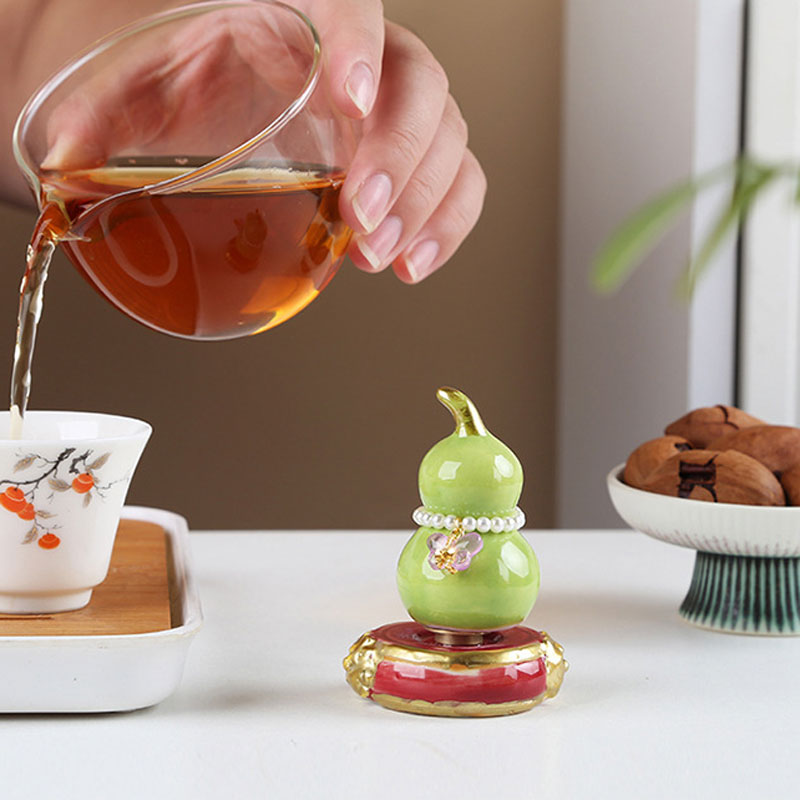 新中式陶瓷葫芦转转乐桌面摆件创意珍珠装饰茶具配件工艺品免安装