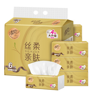 清风丝柔系列抽纸4层90抽6包一提家用商用抽取式面巾纸BR61SJ1