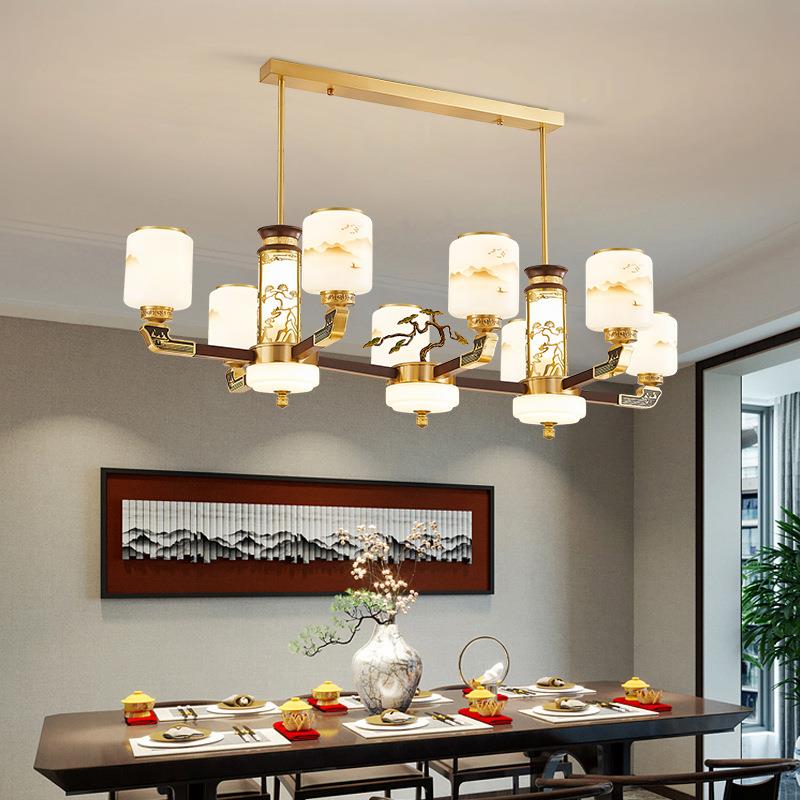 810中式客大厅吊灯自建房别墅实木中国风高新端气珐大琅彩铜灯厅