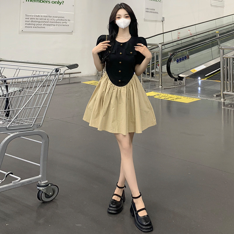 现货大码法式假两件连衣裙女胖mm2C023夏季新款显瘦裙子蓬蓬裙长