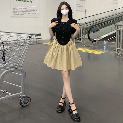现货大码法式假两件连衣裙女胖mm2C023夏季新款显瘦裙子蓬蓬裙长