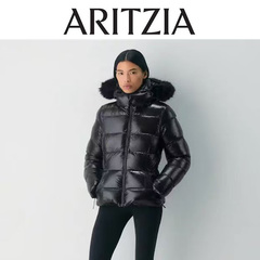 加拿大正品Aritzia中长款6格收腰毛领鹅绒亮面puff收腰羽绒服外套