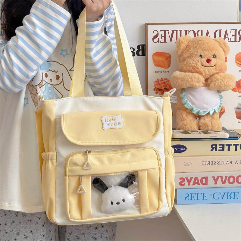 日系百搭大容量手提单肩包包女韩版少女学生斜挎包上课通勤托特包