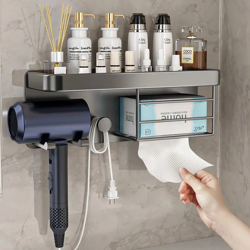 九牧王吹风机太空铝置物架卫生间电吹风免打孔浴室洗漱台厕所挂架