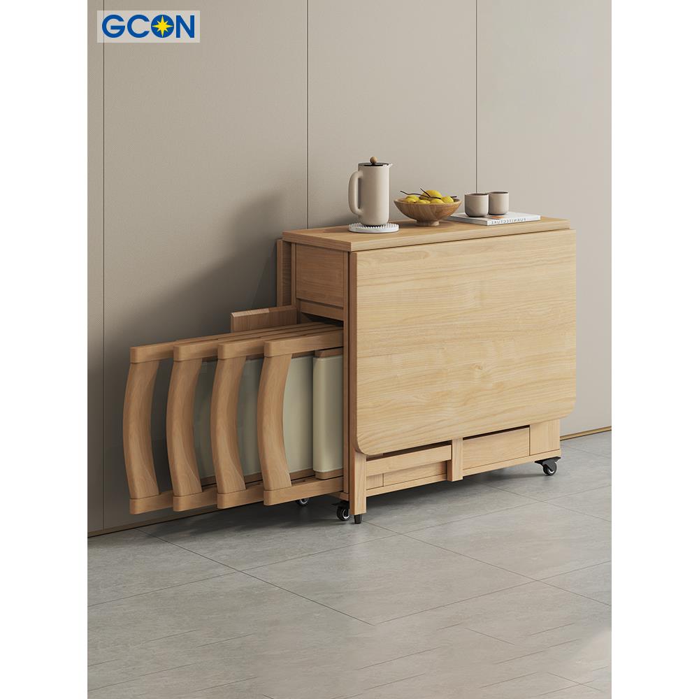 志光实木折叠餐桌小户型家用餐桌椅组合简约现代6人可移动折叠桌